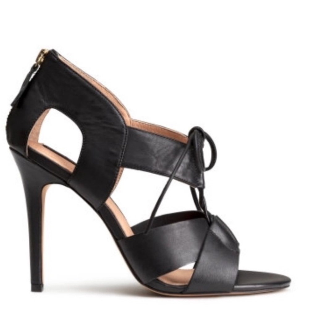 🔥 PRICE DROP 🔥 Black Genuine Leather Caged Sandal Heels by H&M Size 8.5 | 40